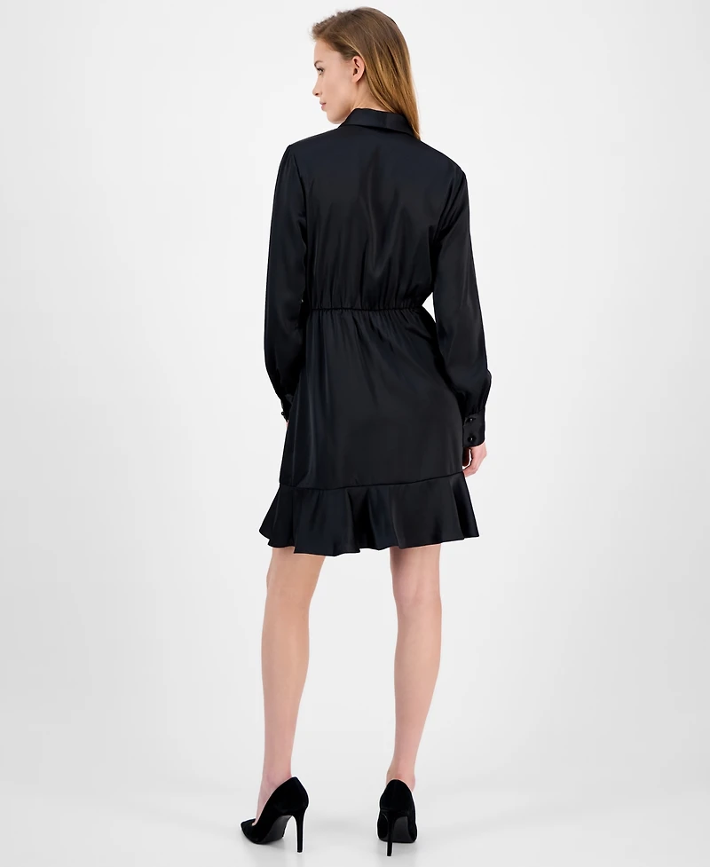 Anne Klein Women's Satin Ruffle-Hem Wrap Dress