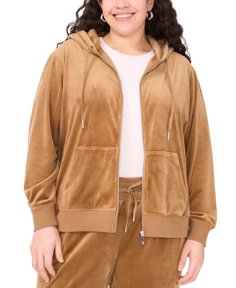 Vince Camuto Plus Velour Zip-Front Hoodie Jacket
