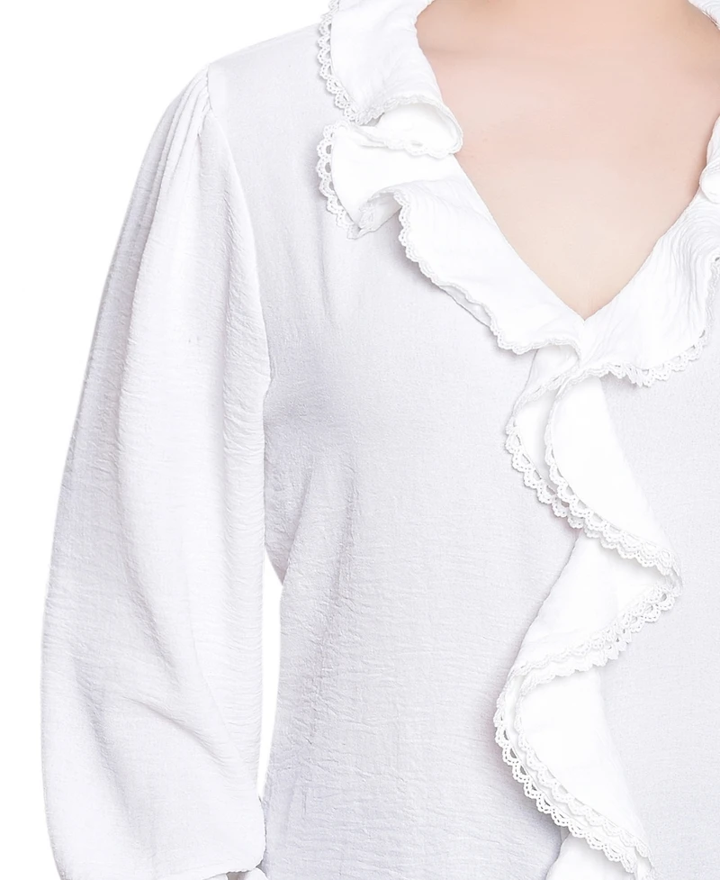 Ny Collection Women's Short Sleeve Ruffle Front Top