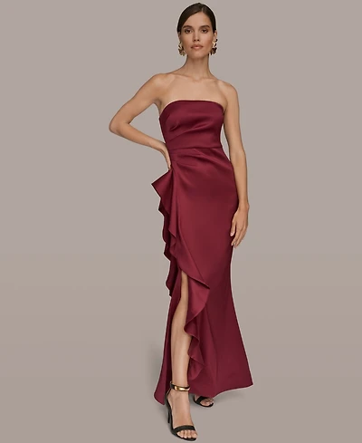 Donna Karan New York Women's Strapless Side Ruffle Dress