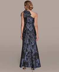 Donna Karan New York Women's Jacquard Bow-Trim One-Shoulder Gown