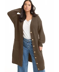 June + Vie Women's Midi-Length Button-Down Cardigan