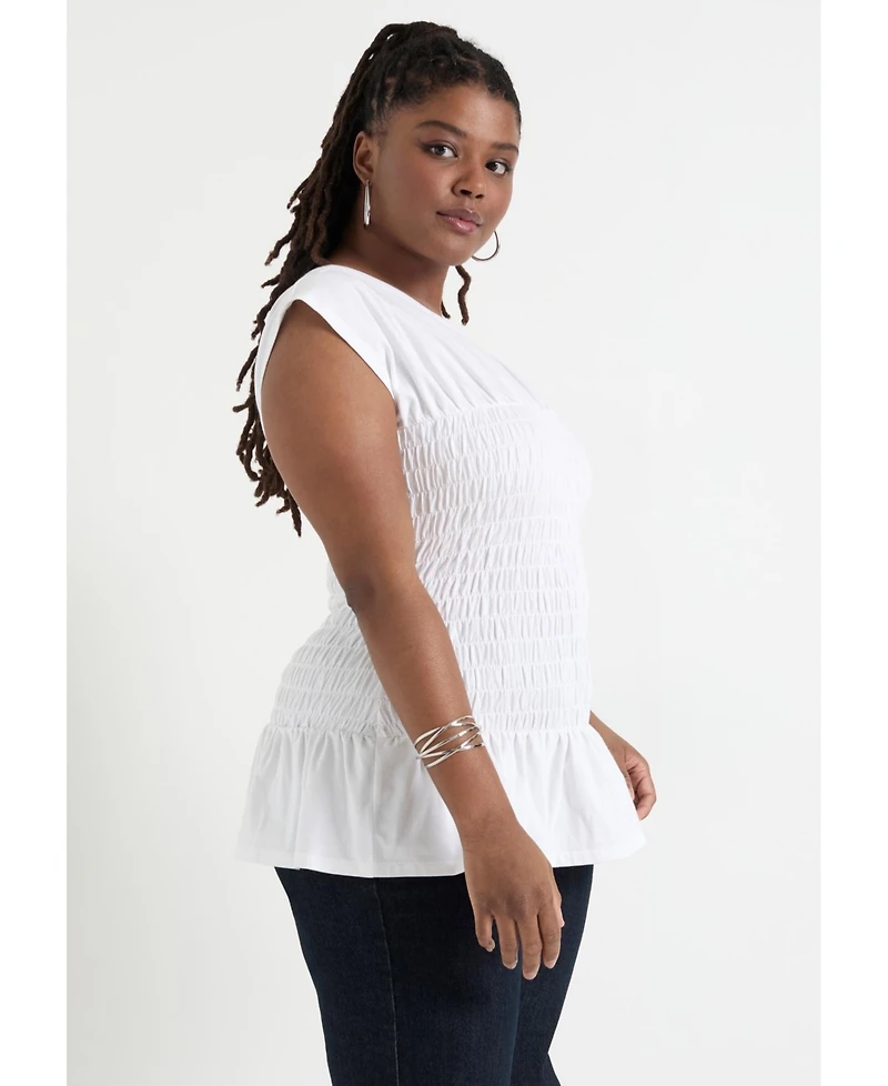 June + Vie Women's Smocked Peplum Top