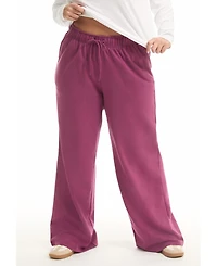 June + Vie Women's Plus French Terry Wide-Leg Pant