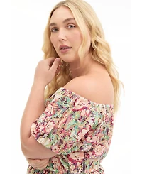 June + Vie Women's Plus Off-The-Shoulder Maxi Dress
