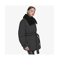 Andrew Marc Black Label Women's Krithia asymmetrical pinstripe wrap Coat