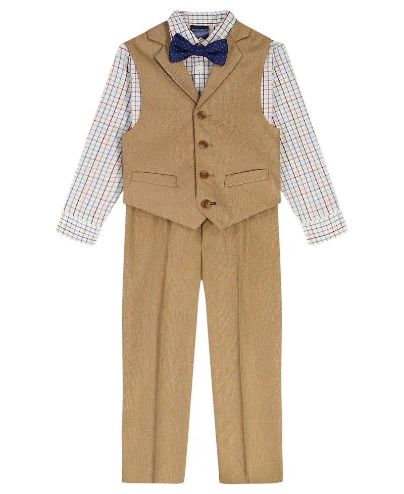 Nautica Boys 2T-7 4-Piece Herringbone Shirt, Pants, Tie and Vest Set