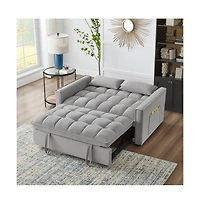 Modern Velvet Loveseat Sofa Bed with Storage & Pull-Out Bed, Compact Sleeper Couch Adjustable Recline-Maison Boucle