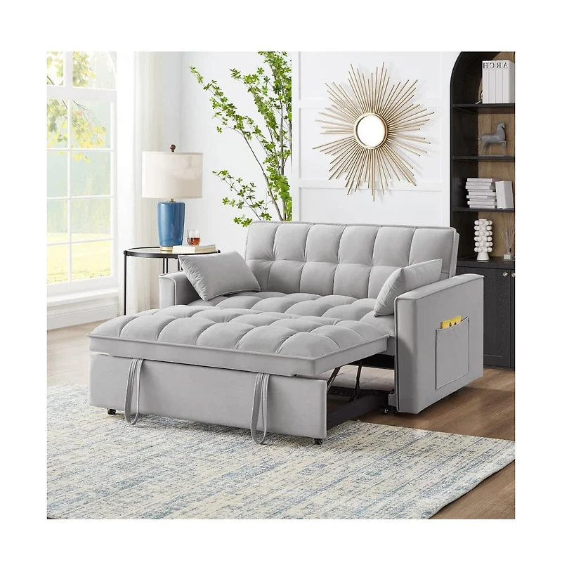 Modern Velvet Loveseat Sofa Bed with Storage & Pull-Out Bed, Compact Sleeper Couch Adjustable Recline-Maison Boucle