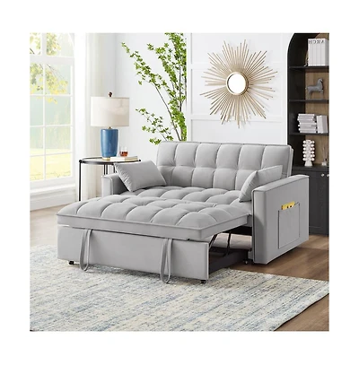 Modern Velvet Loveseat Sofa Bed with Storage & Pull-Out Bed, Compact Sleeper Couch Adjustable Recline-Maison Boucle