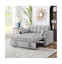Modern Velvet Loveseat Sofa Bed with Storage & Pull-Out Bed, Compact Sleeper Couch Adjustable Recline-Maison Boucle