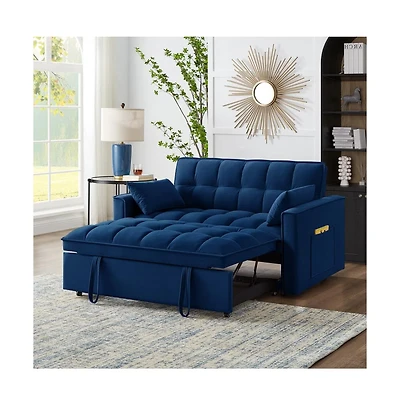 Modern Velvet Loveseat Sofa Bed with Storage & Pull-Out Bed, Compact Sleeper Couch Adjustable Recline-Maison Boucle