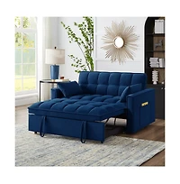 Modern Velvet Loveseat Sofa Bed with Storage & Pull-Out Bed, Compact Sleeper Couch Adjustable Recline-Maison Boucle
