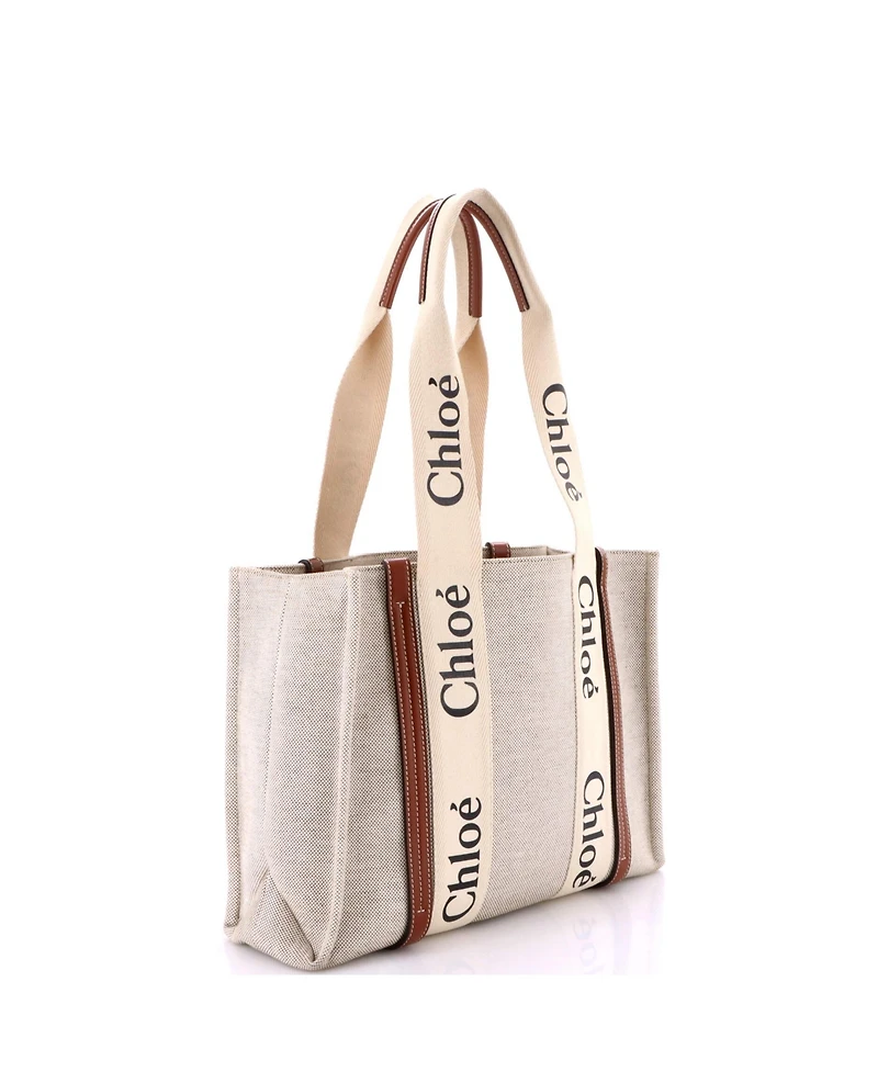 Pre-Owned Chloe Medium Woody Tote Canvas with Leather