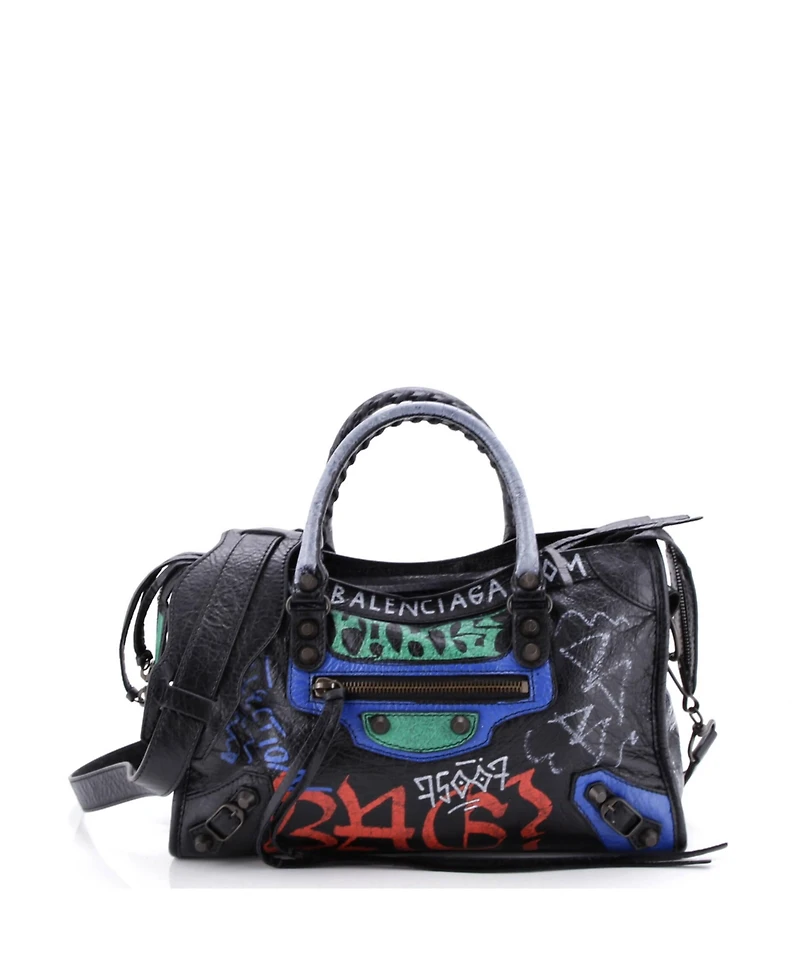 Pre-Owned Balenciaga Small City Graffiti Classic Studs Bag Leather