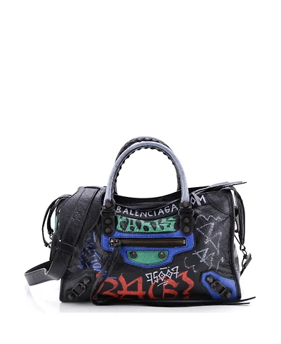 Pre-Owned Balenciaga Small City Graffiti Classic Studs Bag Leather