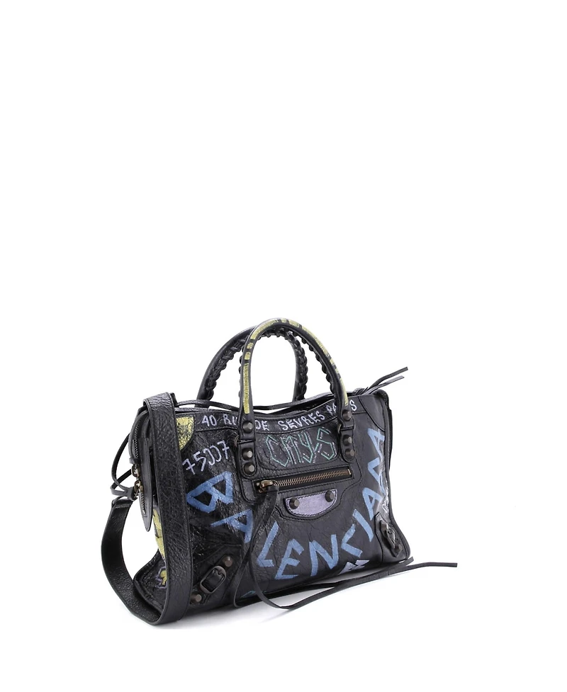 Pre-Owned Balenciaga Small City Graffiti Classic Studs Bag Leather