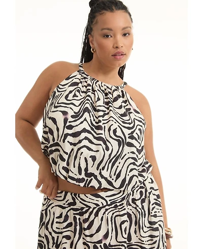 June + Vie Women's Plus Patterned Cropped Halter Top