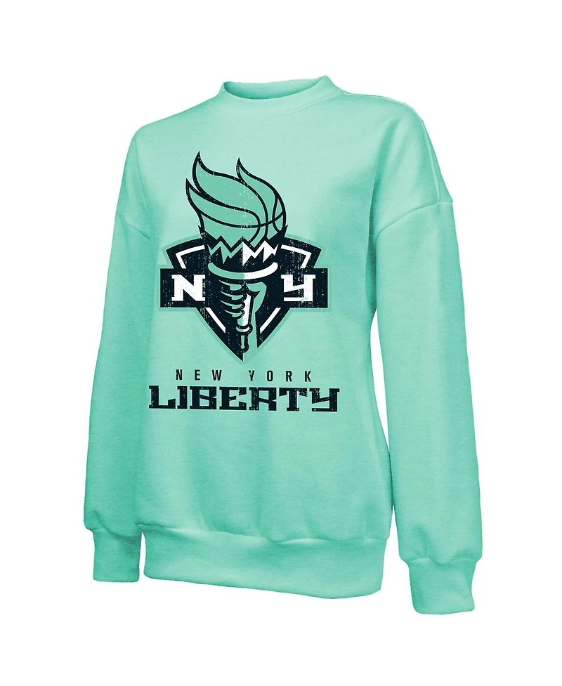 Majestic Women's Mint New York Liberty Primary Logo Drop Shoulder Tri-Blend Pullover Sweatshirt