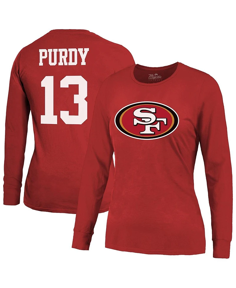 Majestic Women's Brock Purdy Scarlet San Francisco 49ers Player Name Number Long Sleeve T-Shirt