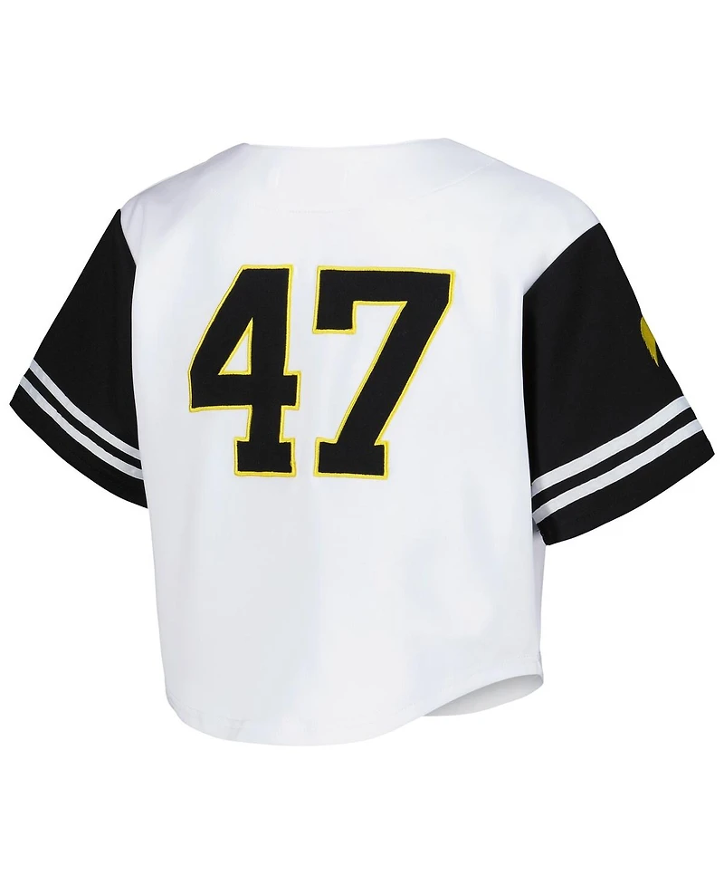 Established & Co. Women's White Iowa Hawkeyes Baseball Jersey Cropped T-Shirt