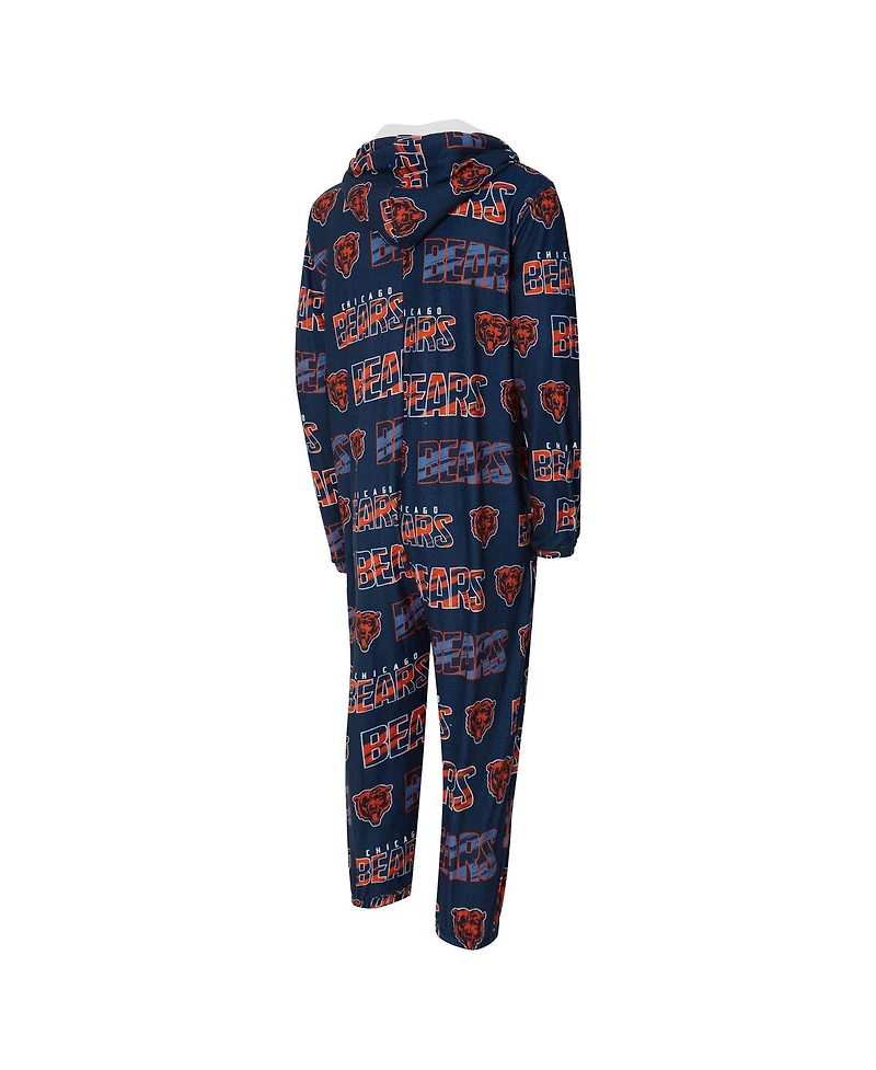 Concept Sport Men's Navy Chicago Bears Shuffle All-Over-Print Microfleece Full-Zip Union Suit