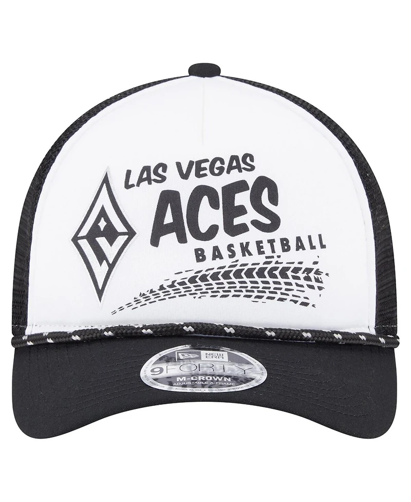 New Era Men's and Women's White/Black Las Vegas Aces 9FORTY A-Frame Graphic Trucker Hat