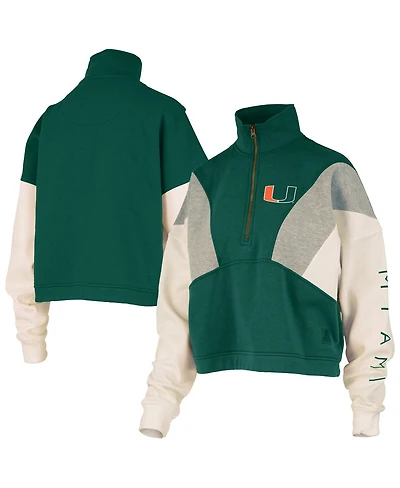 Pressbox Women's Green Miami Hurricanes Ferrara Color Block Quarter-Zip Sweatshirt