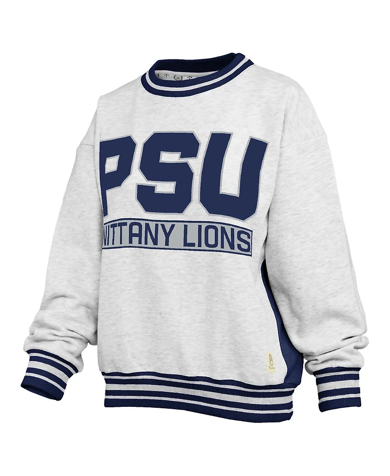 Pressbox Women's Heather Gray/Navy Penn State Nittany Lions Endzone Crewneck Sweatshirt