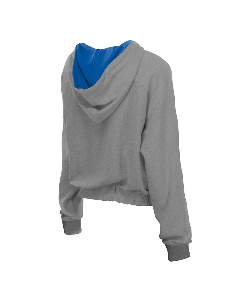 New Era Men's Heather Gray Chicago Cubs Reversed Out French Terry Quarter-Zip Banded Crop Hoodie