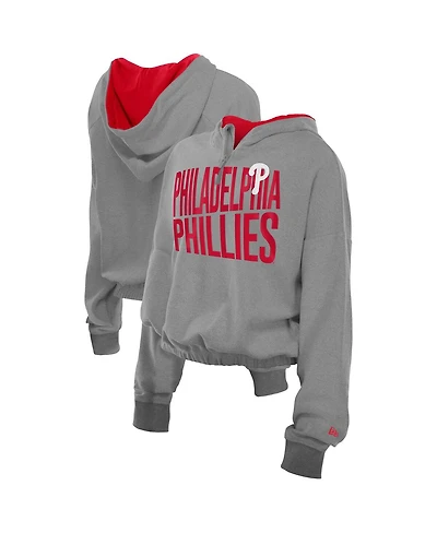 New Era Men's Heather Gray Philadelphia Phillies Reversed Out French Terry Quarter-Zip Banded Crop Hoodie