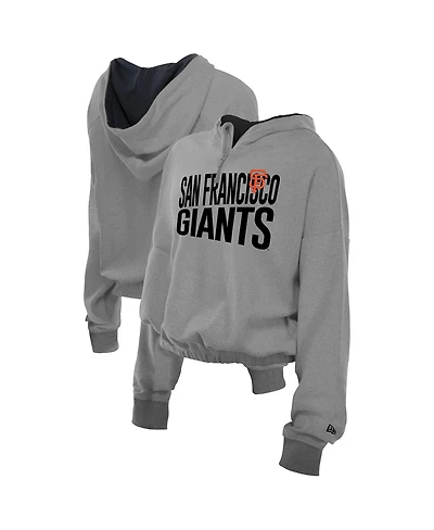 New Era Men's Heather Gray San Francisco Giants Reversed Out French Terry Quarter-Zip Banded Crop Hoodie