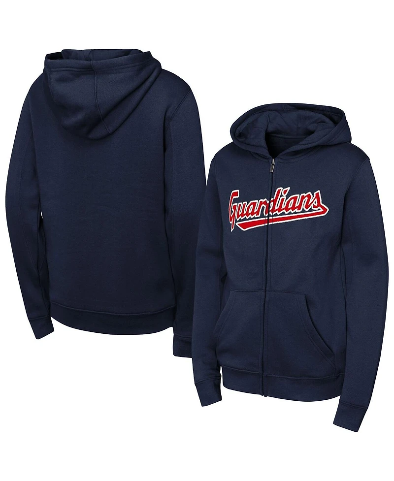 Outerstuff Big Boys and Girls Navy Cleveland Guardians Wordmark Fleece Full-Zip Hoodie