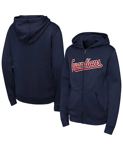 Outerstuff Big Boys and Girls Navy Cleveland Guardians Wordmark Fleece Full-Zip Hoodie