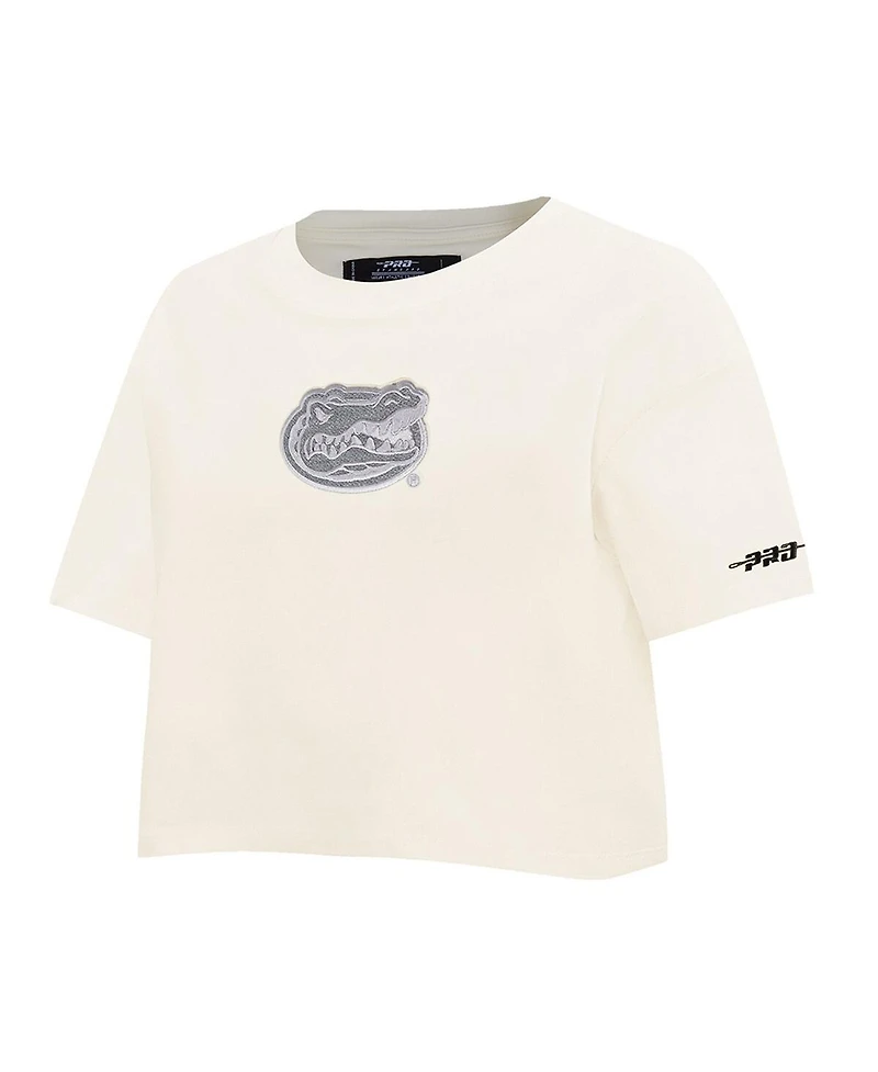 Pro Standard Women's Cream Florida Gators Reverse French Terry Boxy Cropped T-Shirt