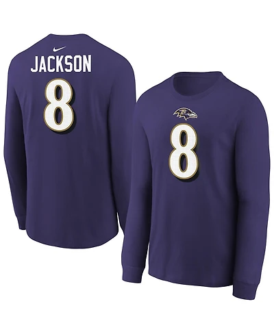 Nike Big Boys and Girls Lamar Jackson Purple Baltimore Ravens Player Name Number Long Sleeve T-Shirt