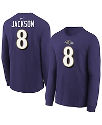 Nike Big Boys and Girls Lamar Jackson Purple Baltimore Ravens Player Name Number Long Sleeve T-Shirt