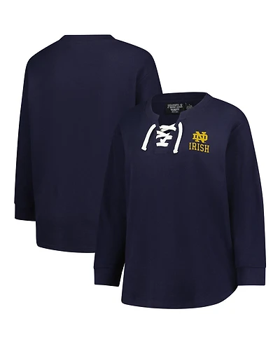 Fanatics Women's Navy Notre Dame Fighting Irish Lace-Up Waffle Knit Plus Long Sleeve T-Shirt