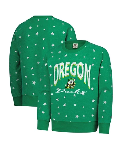 Wes & Willy Big Girls Green Oregon Ducks Shimmer Star Reverse Sweatshirt