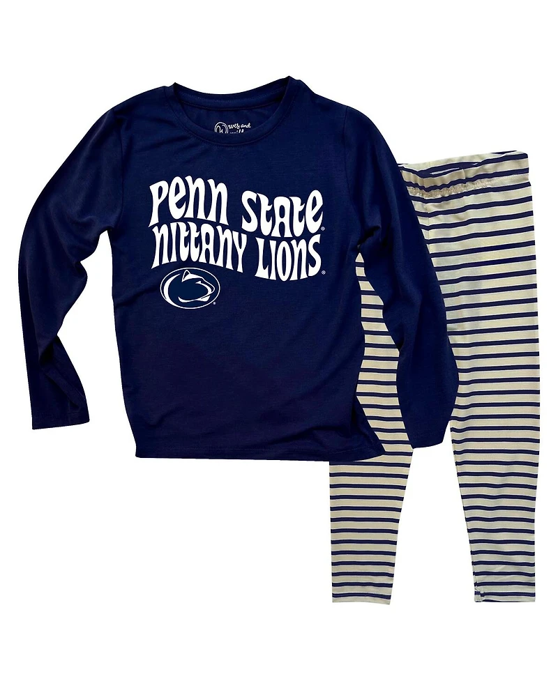 Wes & Willy Toddler 2-Piece Penn State Nittany Lions Long Sleeve Top and Striped Tri-Blend Leggings Set