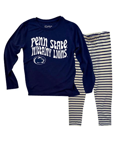 Wes & Willy Toddler 2-Piece Penn State Nittany Lions Long Sleeve Top and Striped Tri-Blend Leggings Set