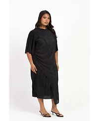 Fashion-szn Curve Women's Ruched Side Flutter Sleeve Midi Dress