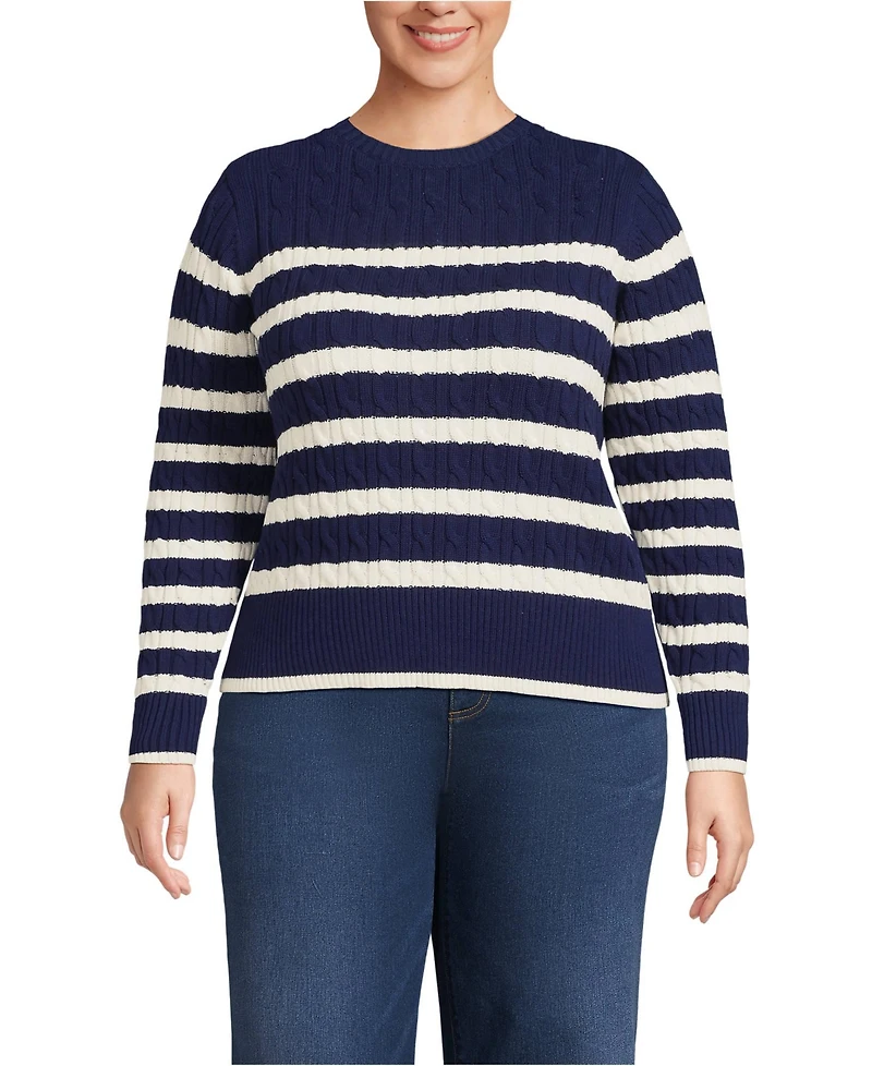Lands' End Women's Plus Drifter Modern Cable Crew Sweater