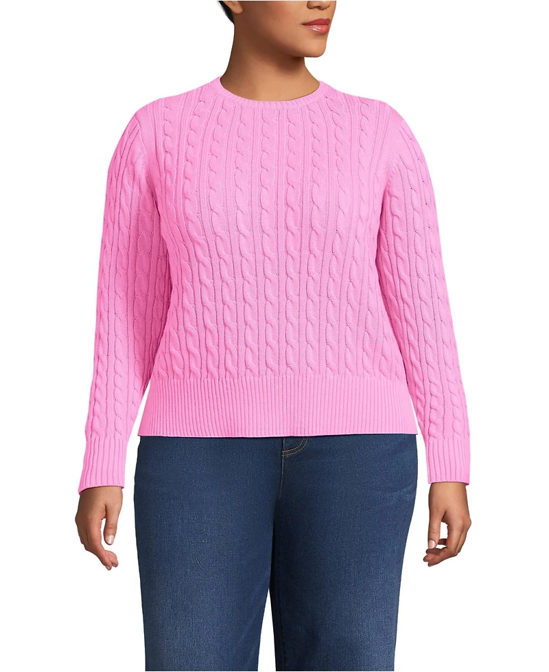 Lands' End Women's Plus Drifter Modern Cable Crew Sweater