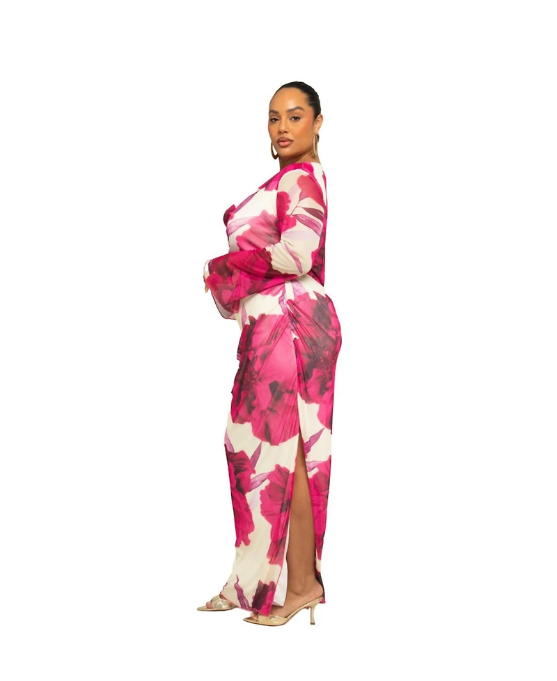 Fashion-szn Curve Women's Cowl Neck Long Sleeve Maxi Dress
