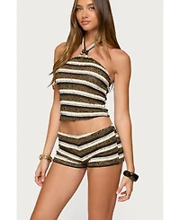 Edikted Womens Elita Striped Textured Knit Halter Top