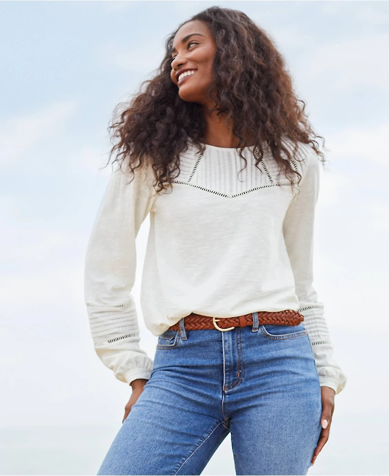 Lands' End Women's Long Sleeve Slub Pintuck Top