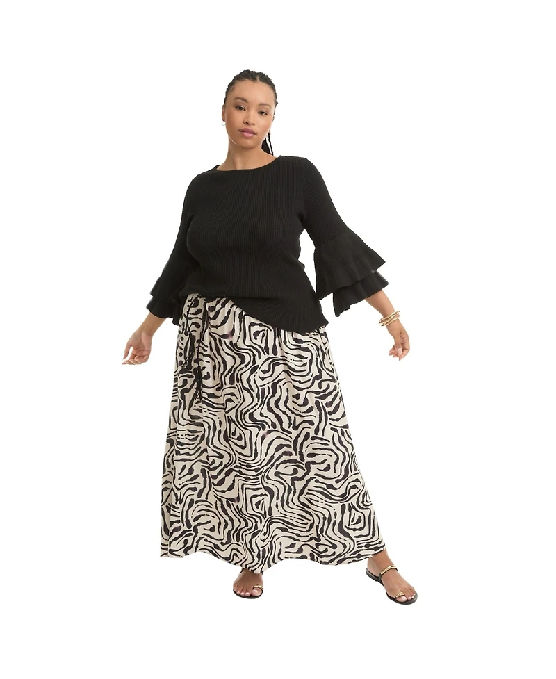 June + Vie Women's Plus Ruffled Long-Sleeve Sweater