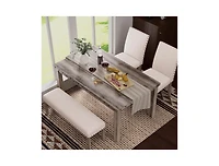 Morden Fort Farmhouse Dining Table Set for 4, Rustic Wooden Kitchen Table with Upholstered Bench & 2 Chairs, Country Style Dining Set for Family Gathe