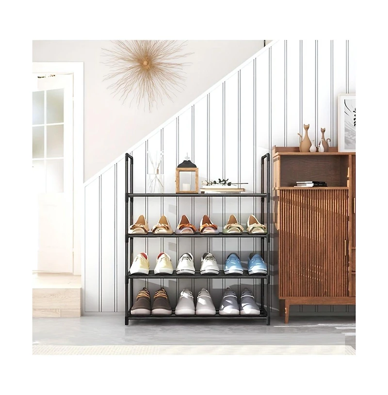 4-Tier Large Capacity Shoe Rack Sturdy Stackable Organizer for Closets Entryways